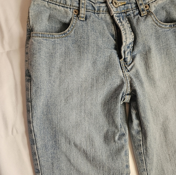 Rave Girl Girls Blue Bootleg Jeans with Floral Stitching on Sides Size 8 - Picture 3 of 10